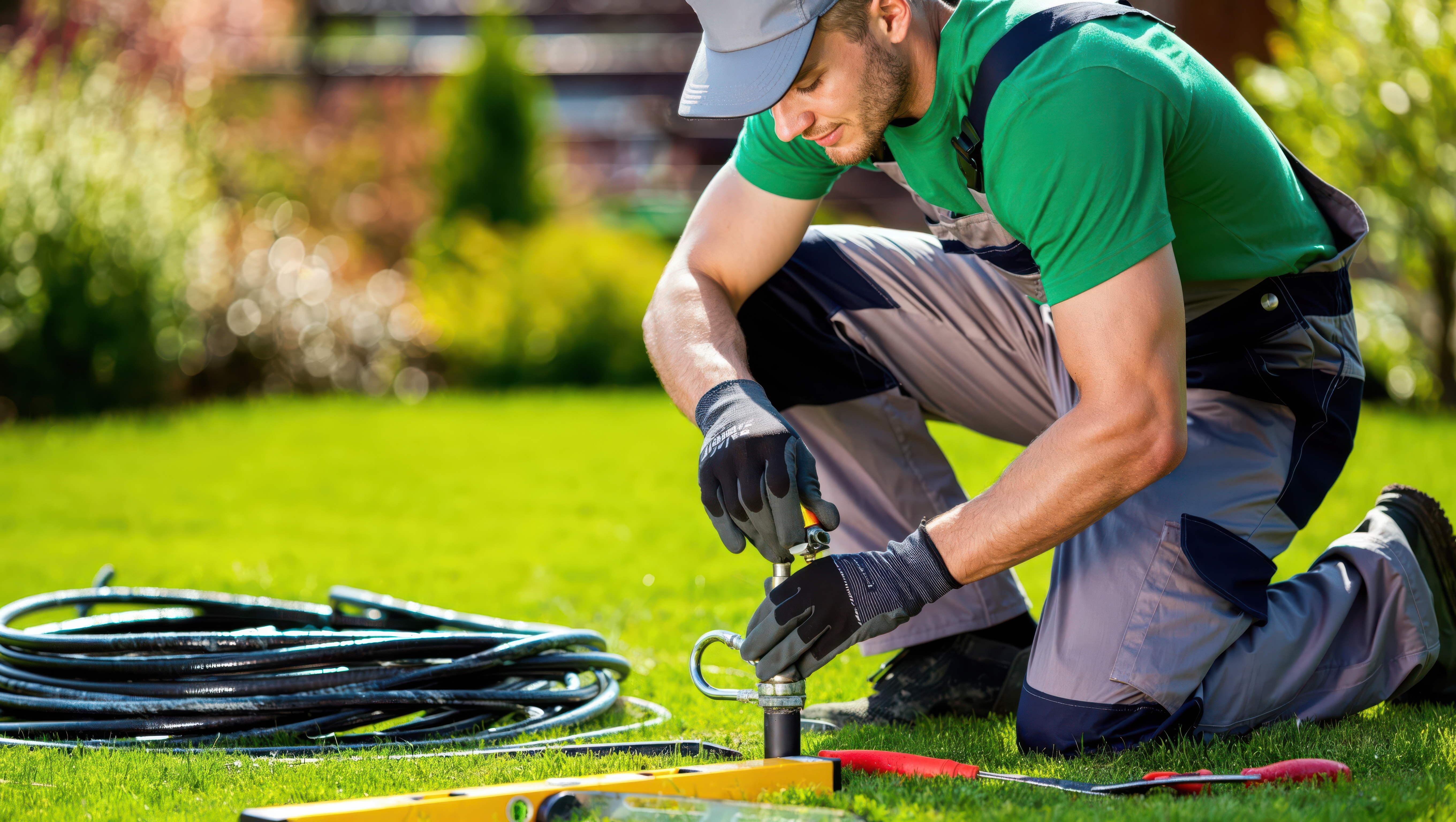 Sprinkler repair technician working on irrigation system in Odessa TX